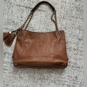 Tory Burch Brown Leather Tote with Chain Straps